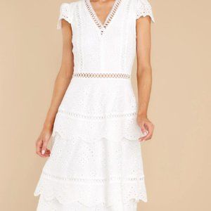 Just Me Brunch Out White Eyelet Midi Dress